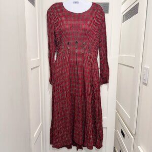 Vintage JBS 90s Red Plaid Maxi Dress Holiday Cottage Dark Academia